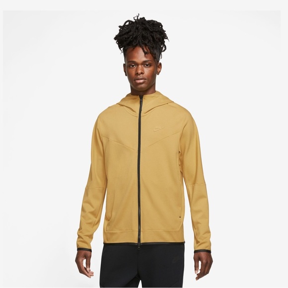 Nike Tech Full-Zip Lightweight Hooded Knit Jacket-Golden Yellow-Men XL - Picture 1 of 7